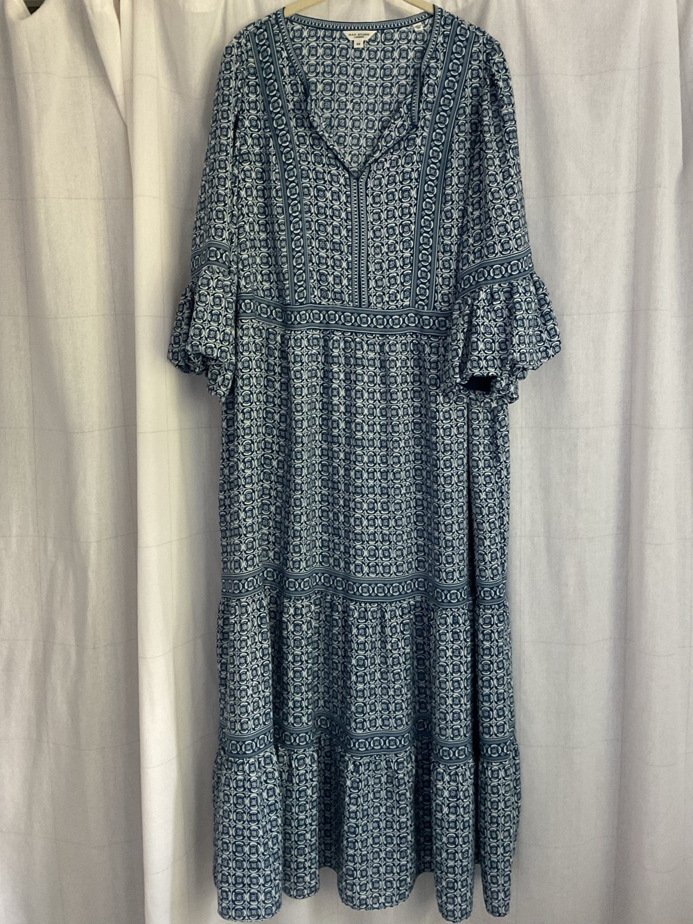 Max Studio Blue Geometric Tiered Maxi Dress
